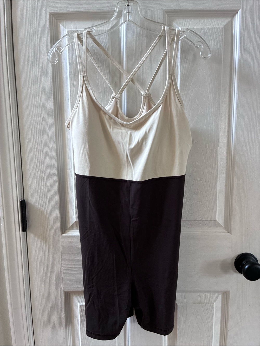NWT Old Navy Romper Womens Large Brown Cream Colorblock Sleeveless Biker Short L